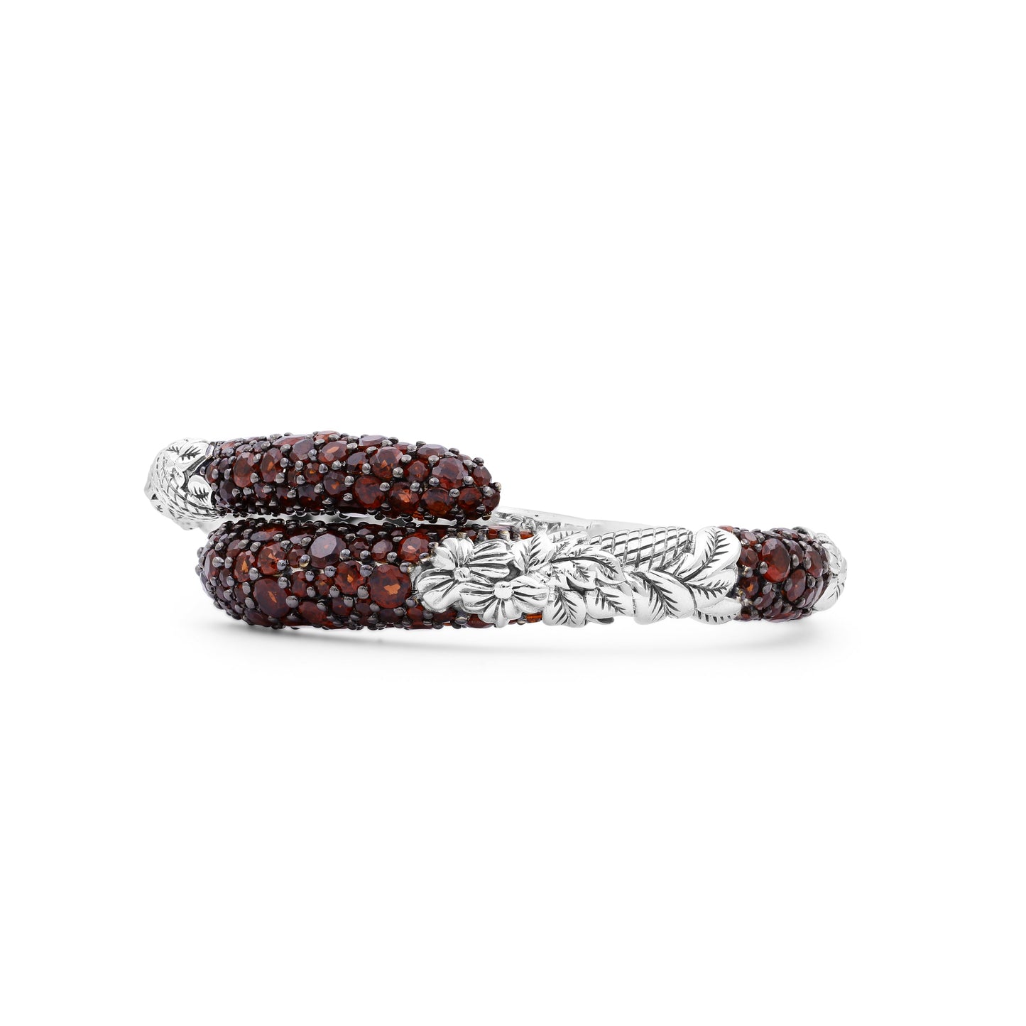 Garden of Stephen Faceted Garnet Open and Close Bangle in Sterling Silver