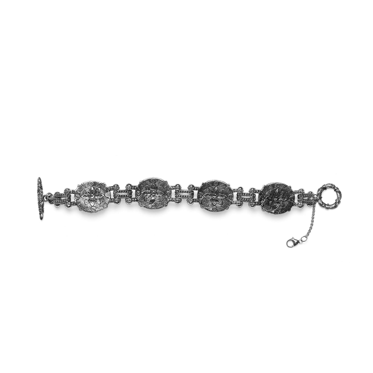 Carventurous Hand Carved Natural Quartz Abalone and Black Diamond Bracelet in Sterling Silver