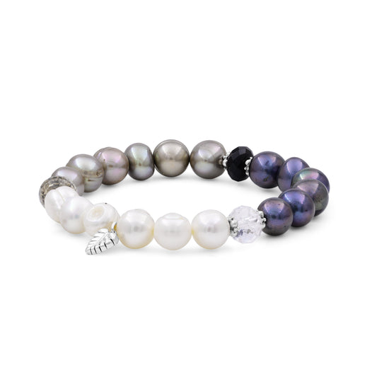 TerrAquatic 111.95ct Multi-Hued Pearls Black Onyx Natural and Smoky Quartz Bracelet in Sterling Silver-60MM