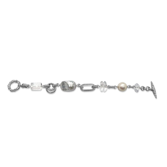 Terraquatic Natural Quartz and Pearl Bracelet in Sterling Silver