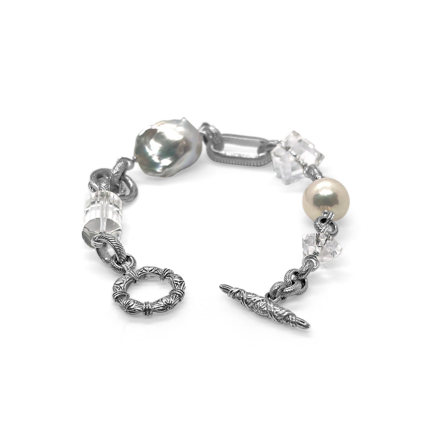 Terraquatic Natural Quartz and Pearl Bracelet in Sterling Silver