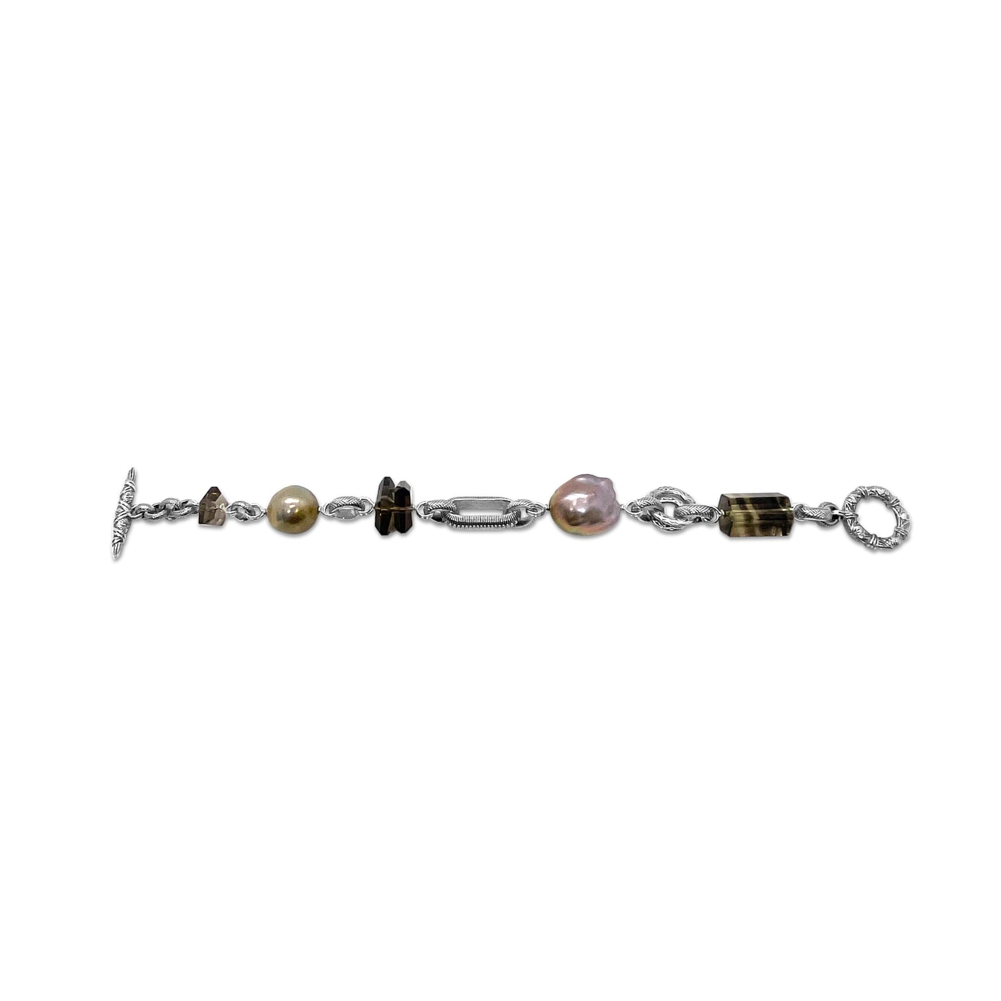 Terraquatic Smoky Quartz and Pearl Bracelet in Sterling Silver