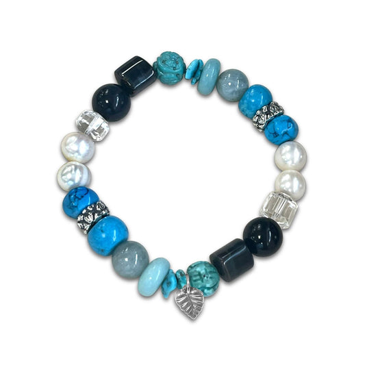 Terraquatic Turquoise, Aquamarine, Aventurine, Tiger Eye, Onyx, Natural Quartz, Pearl, and Magnesite Slip-On Bracelet in Sterling Silver
