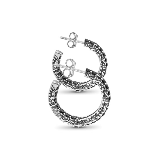 Kyoto Black Diamond 1.00ct Hoop Earrings in Sterling Silver