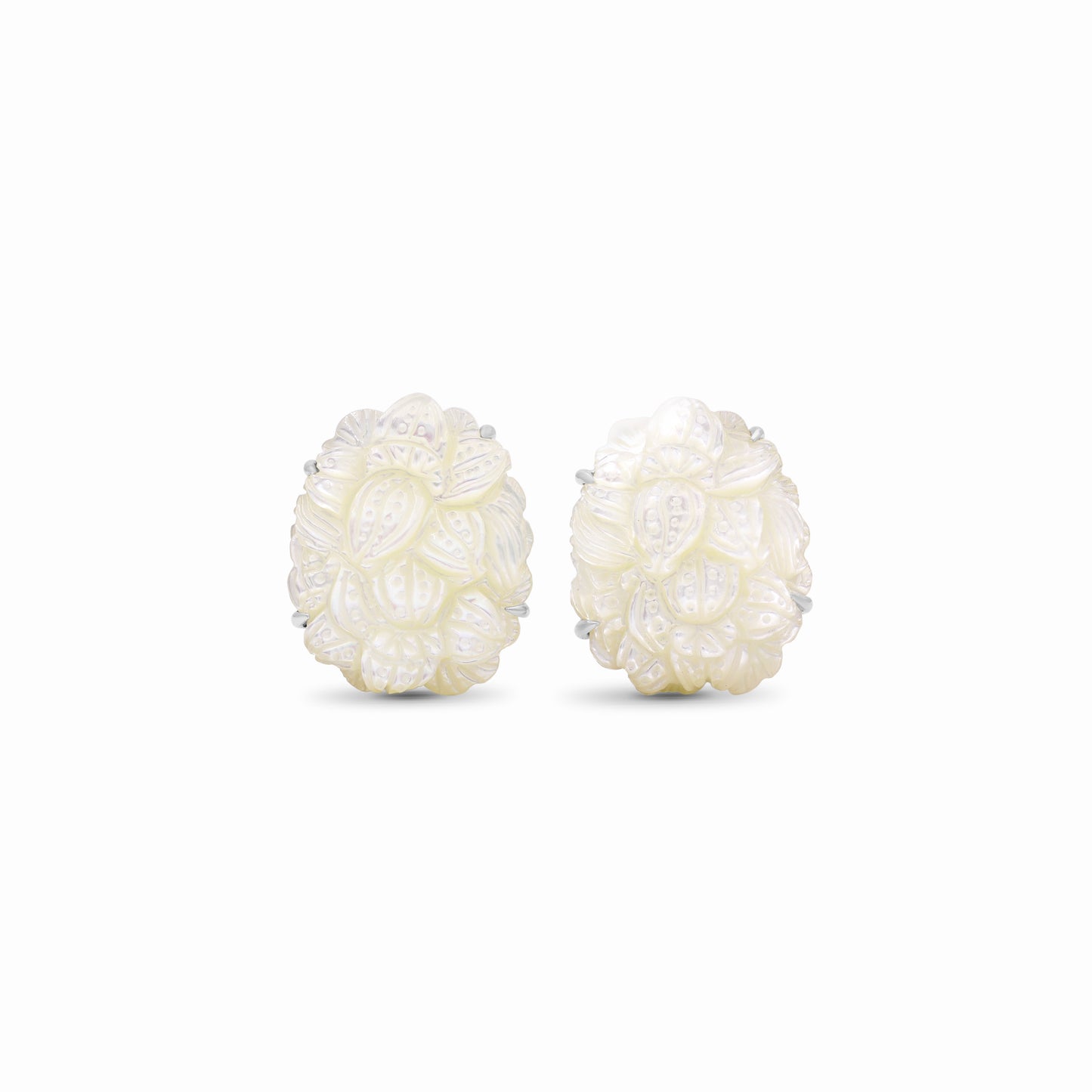 Carventurous Hand Carved Mother of Pearl Earrings in Sculpted Sterling Silver