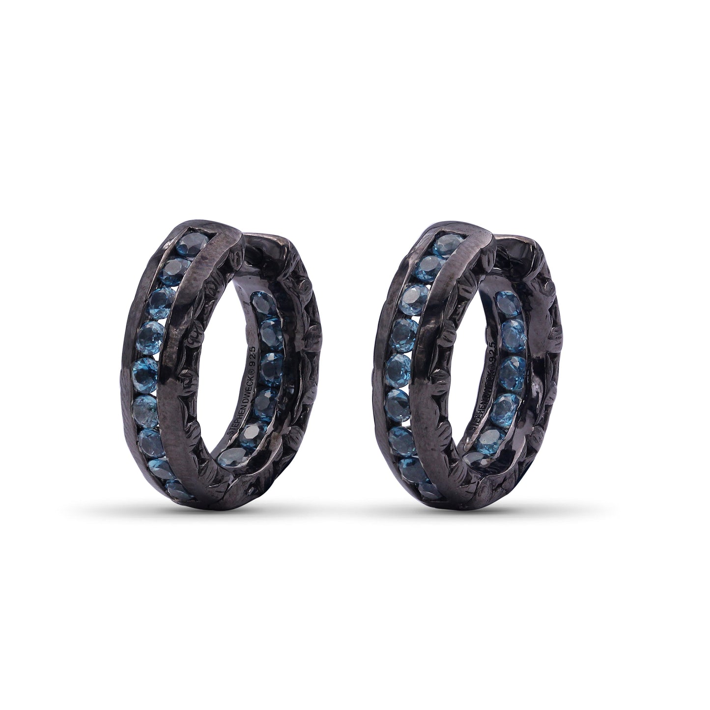 Garden of Stephen London Blue Topaz Hoop Earring in Sterling Silver