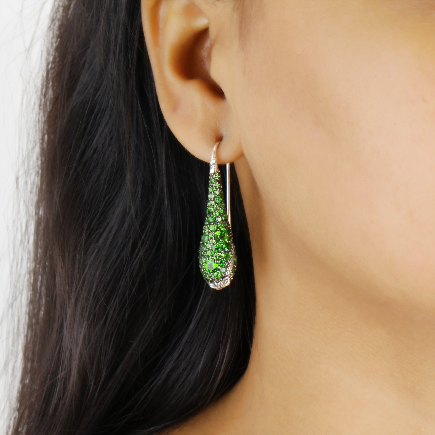 Garden of Stephen Chrome Diopside Hook Earrings in Sterling Silver