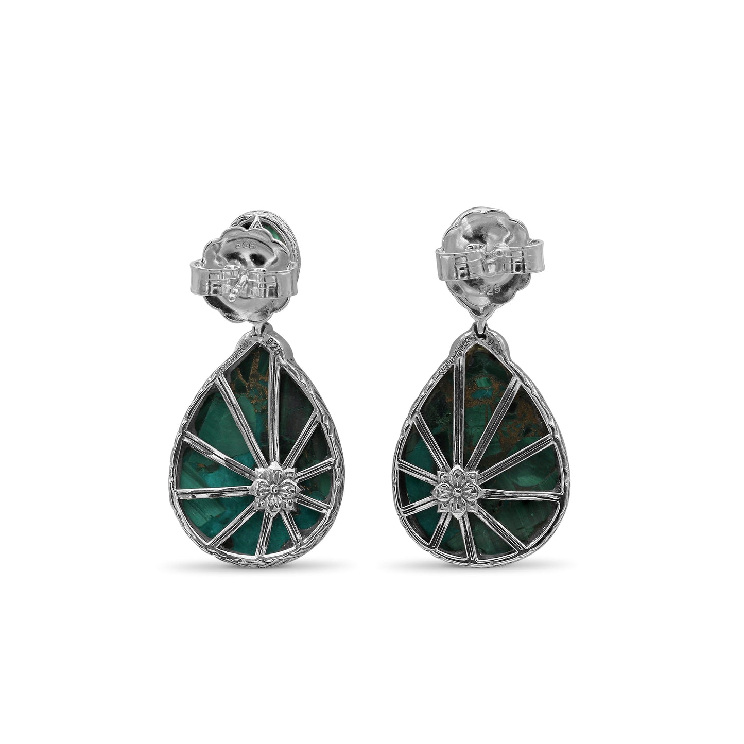 Garden of Stephen Natural Quartz Green Agate and Malachite Mosaic Earring in Sterling Silver