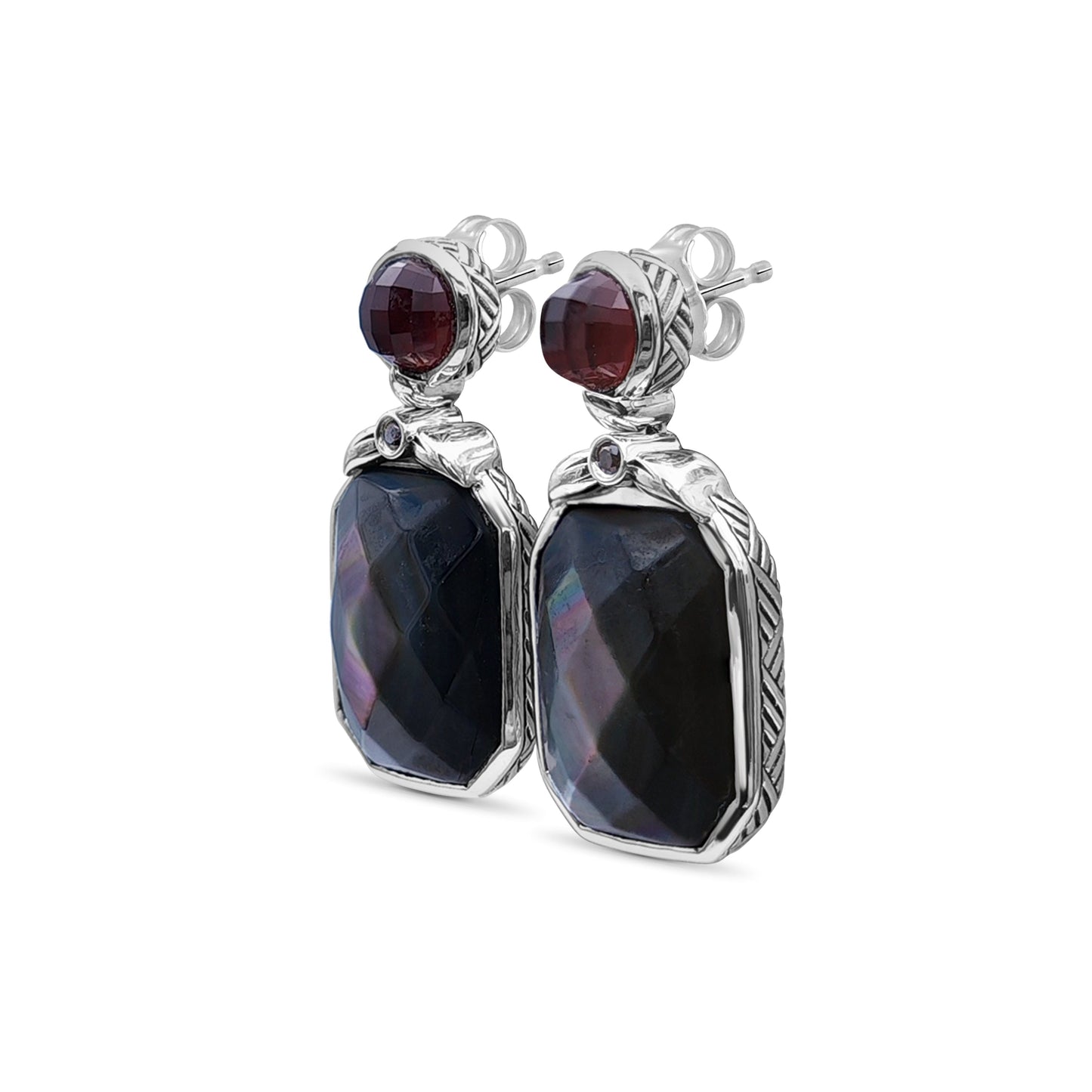 Garden of Stephen Smoky Quartz MOP Hand Tahitian MOP Facet and Diamond 0.05ct Earring in Sterling Silver