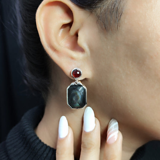 Garden of Stephen Smoky Quartz MOP Hand Tahitian MOP Facet and Diamond 0.05ct Earring in Sterling Silver