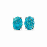 Carventurous Hand Carved Turquoise Clip Earrings in Sterling Silver