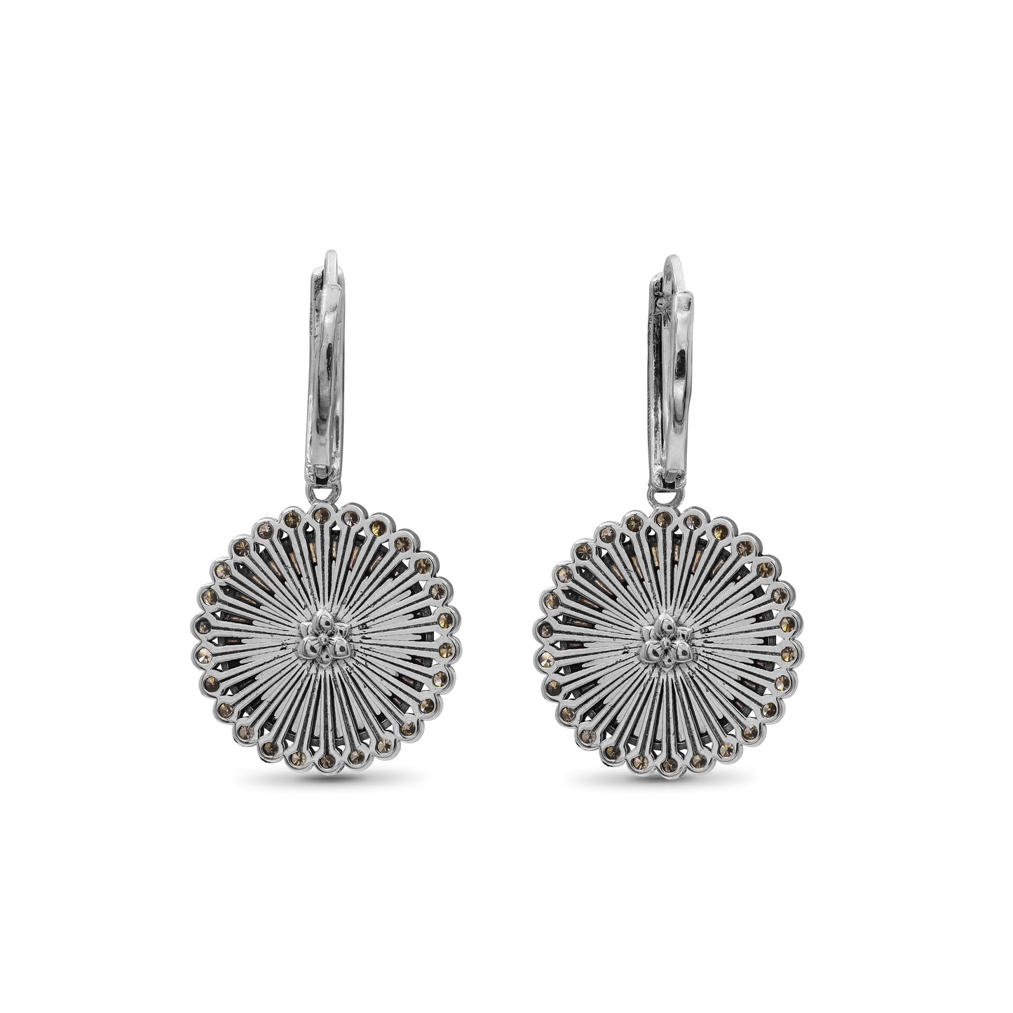 Carventurous Hand Carved Multi-Hued Mother of Pearl Earrings in Sterling Silver with Champagne Diamonds and 18K Gold Flowers