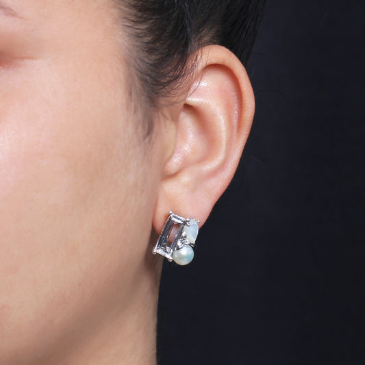 Rockragous Faceted Rock Crystal, Natural Pearl, Mother of Pearl set in Sterling Silver