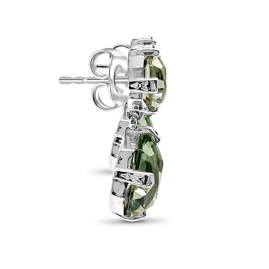 Galactical Freeform Drop Earrings in Green Amethyst and Engraved Sterling Silver