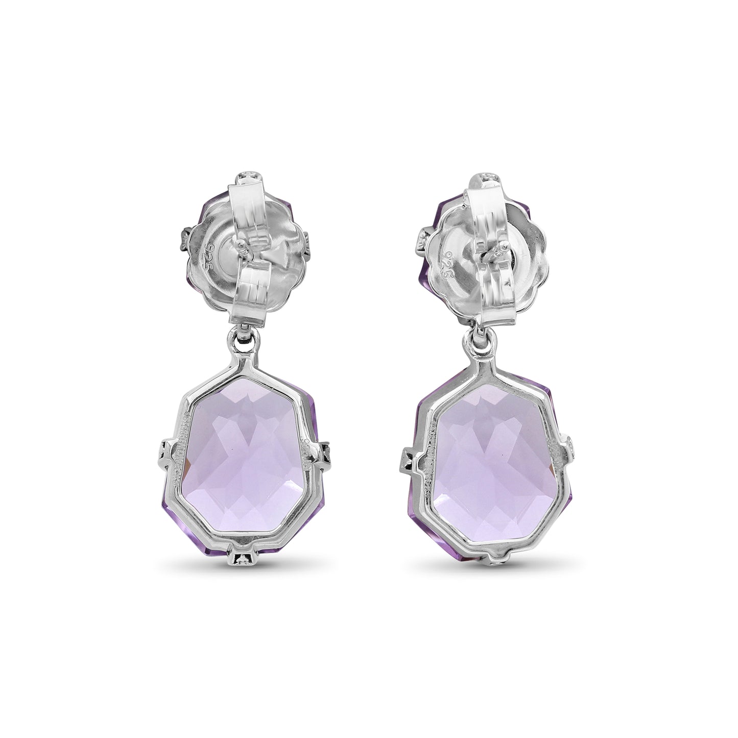 Galactical Faceted Galactical Amethyst Double Drop Earrings in Sterling Silver