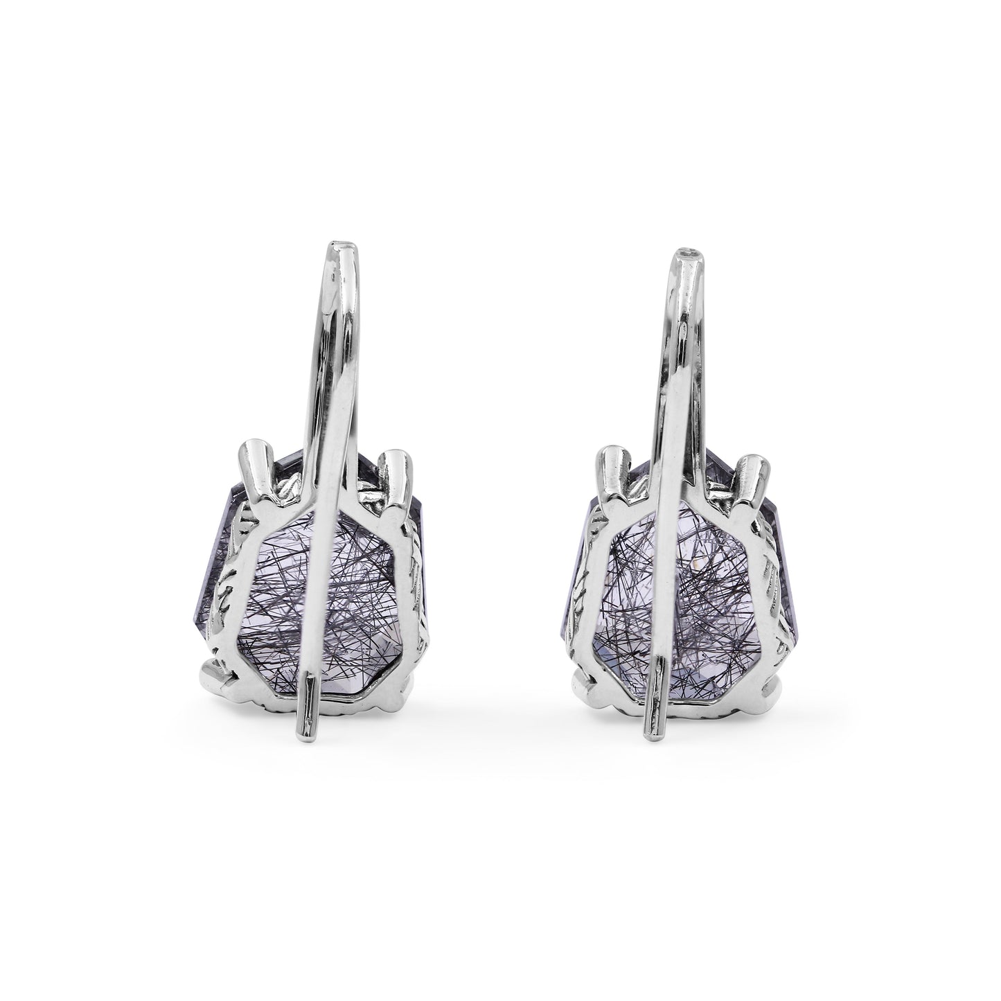 Galactical Black Tourmalated Quartz and Champagne Diamond Galactical Earrings in Sterling Silver