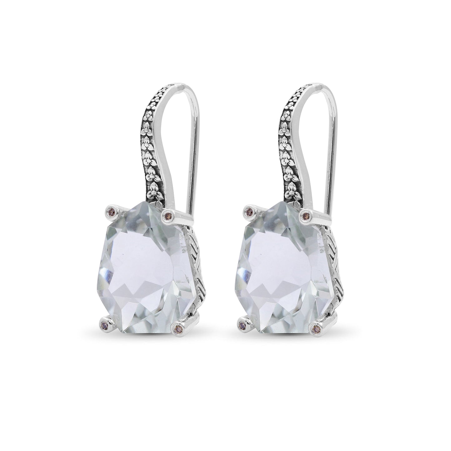 Galactical Green Prasiolite and Champagne Diamond Galactical Earrings in Sterling Silver