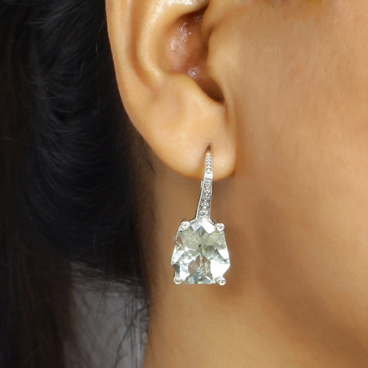 Galactical Green Prasiolite and Champagne Diamond Galactical Earrings in Sterling Silver