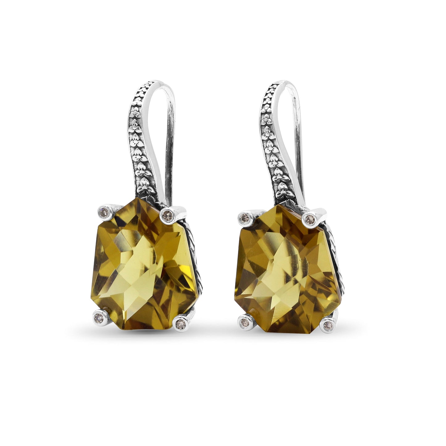 Galactical Champagne Quartz and Champagne Diamond Galactical Earrings in Sterling Silver