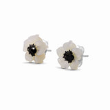 Colorbloom Hand Carved Mother of Pearl Flower Small with Black Spinel Earrings in Sterling Silver