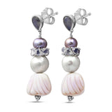 TerrAquatic Rainbow Moonstone Multi-Hued Pearl Lavender Moon Quartz and Hand Carved Conch Shell Earrings in Sterling Silver