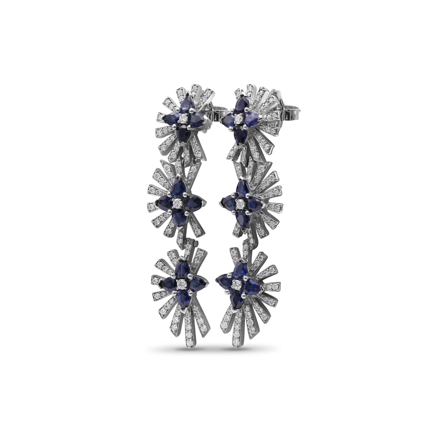 Sunray Sapphire 4.50ct and Diamond 1.27ct Earring in 18K White Gold