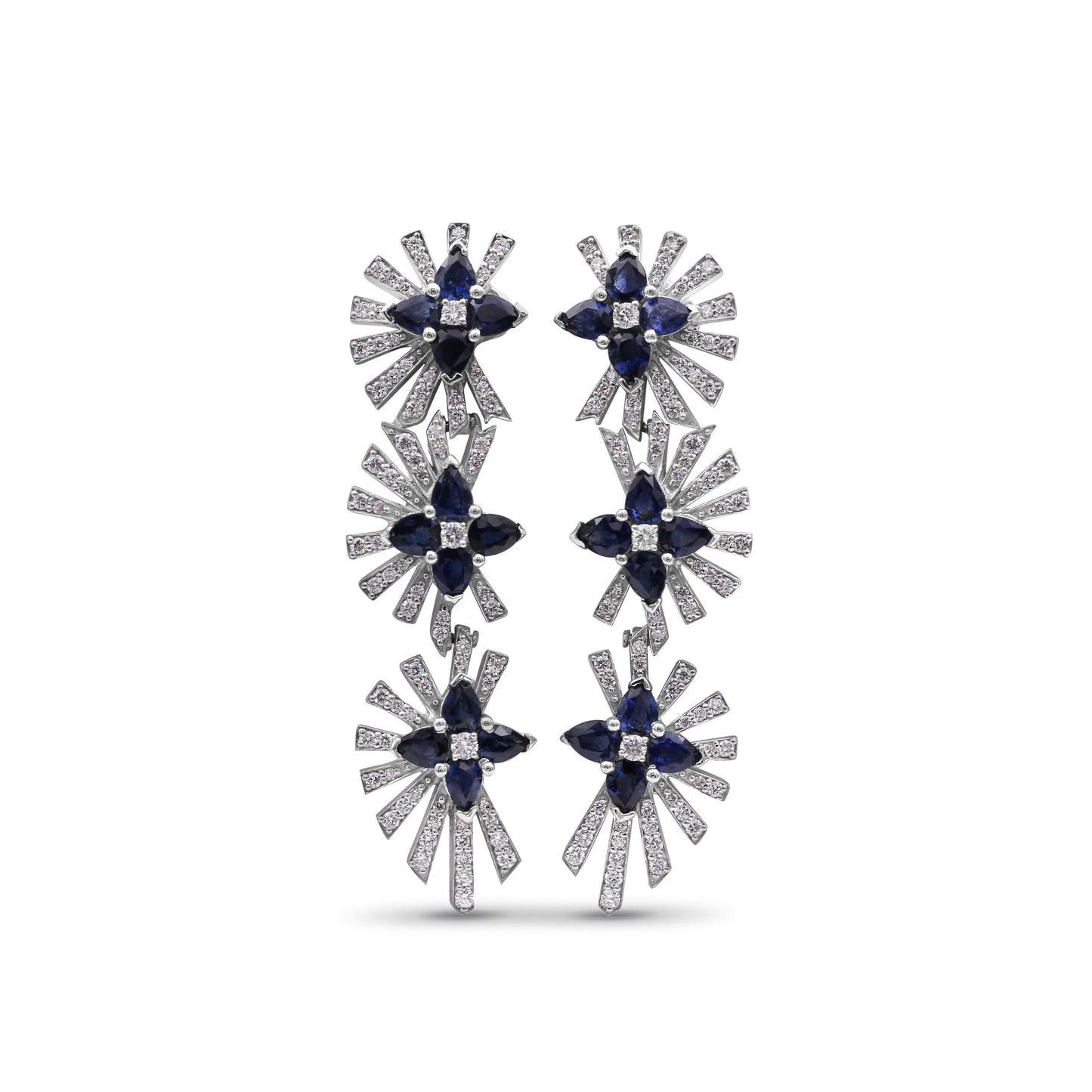 Sunray Sapphire 4.50ct and Diamond 1.27ct Earring in 18K White Gold