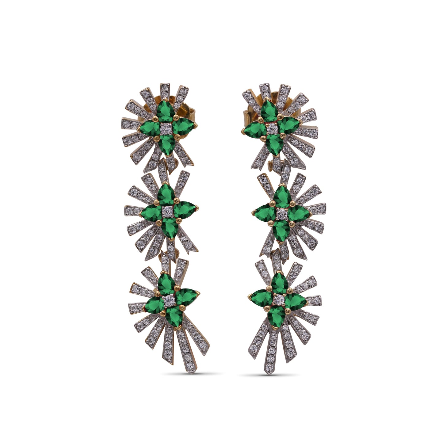 Sunray Emerald 3.15ct and Diamond 1.20ct Earring in 18K Gold