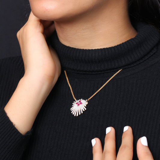 Sunray Ruby 0.80ct and Diamond 1.35ct Pendant in 18K Gold