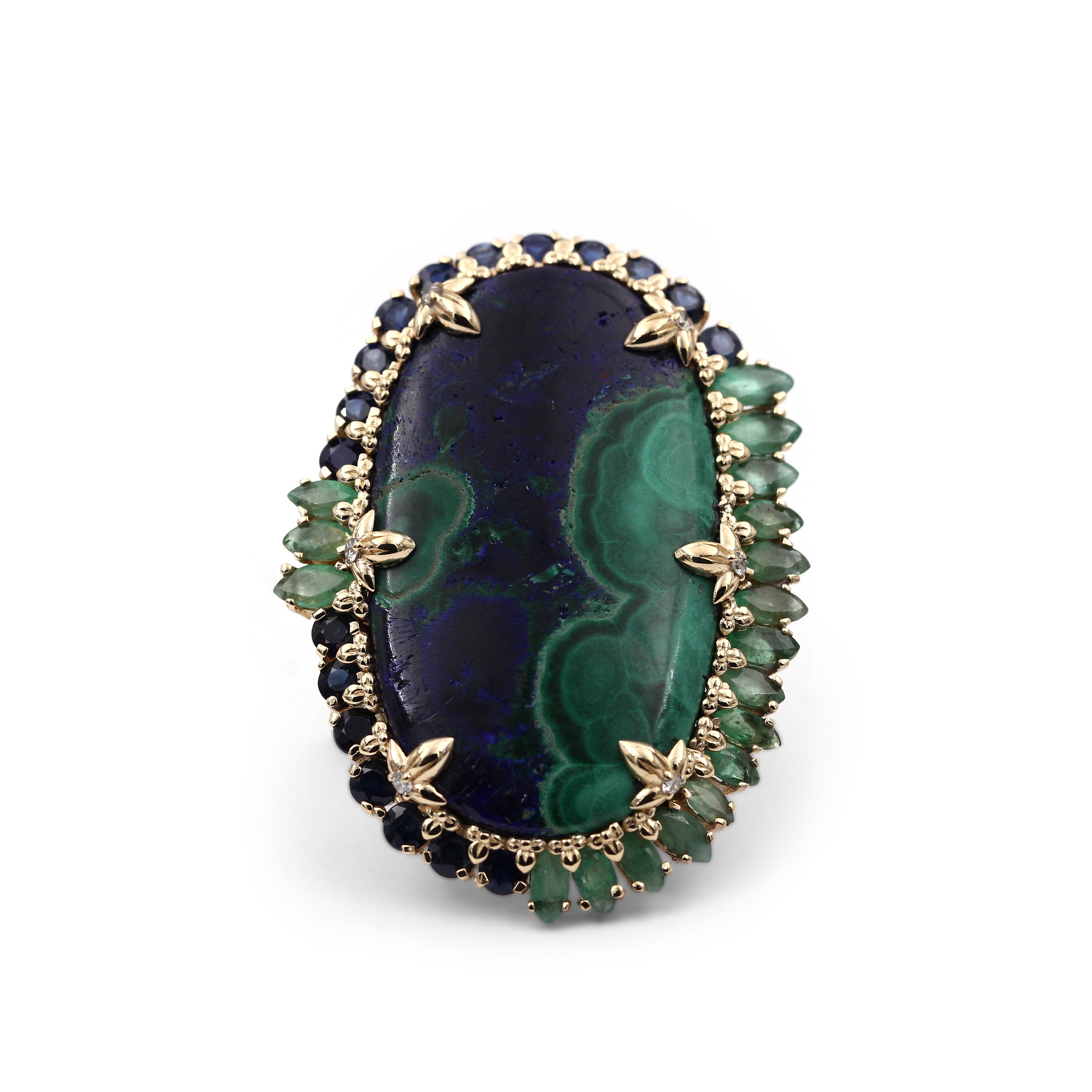 Luxury Azurite Malachite 24.8ct Emerald 1.95ct Blue Sapphire 1.45