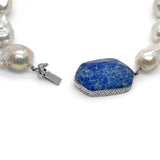 Pearlicious White Baroque Pearl Faceted Natural Quartz and Blue Lapis Necklace in Sterling Silver