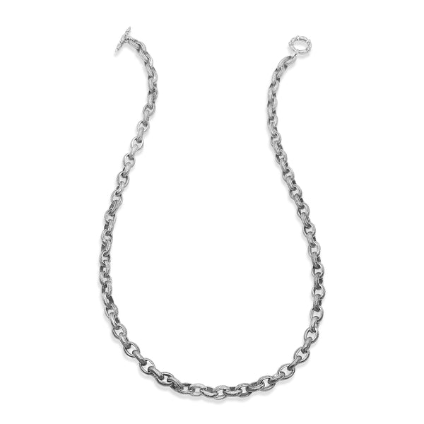 Orogento Signature Engraved Weave Linked Chain Necklace in Sterling Silver