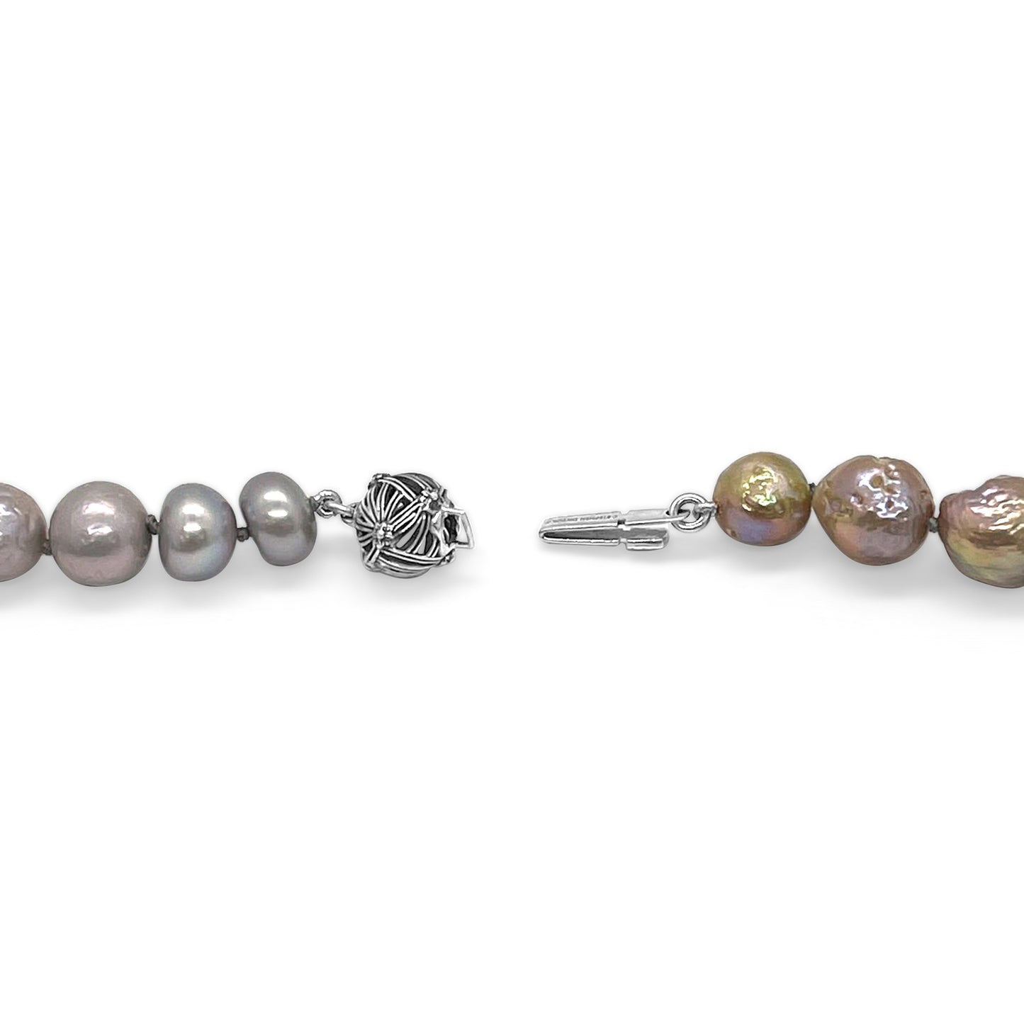 Terraquatic Multi-Hued Pearl Smoky Quartz Black Agate Blue Topaz and Black Spinel Necklace in Sterling Silver