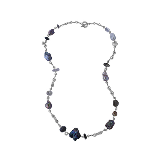 TerrAquatic Necklace of Natural Various Sized Pearls Hand Worked with Sterling Silver Links