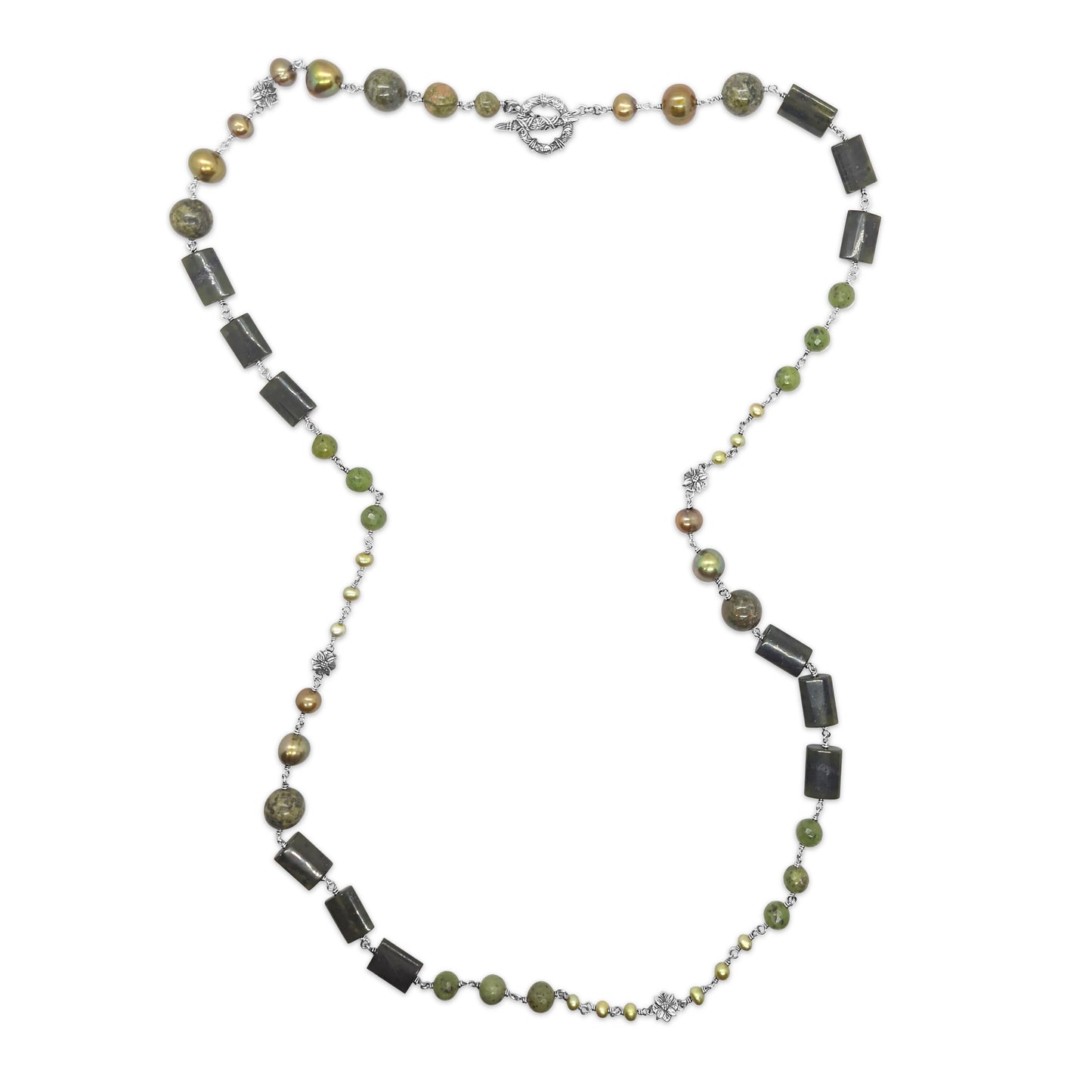 Terraquatic Multi Size Multi Stones Necklace in Sterling Silver