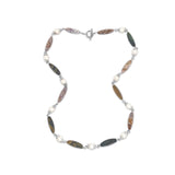 Terraquatic Necklace of Multihued Ocean Jasper Interspersed with White Baroque Pearls Sterling Silver Clasp