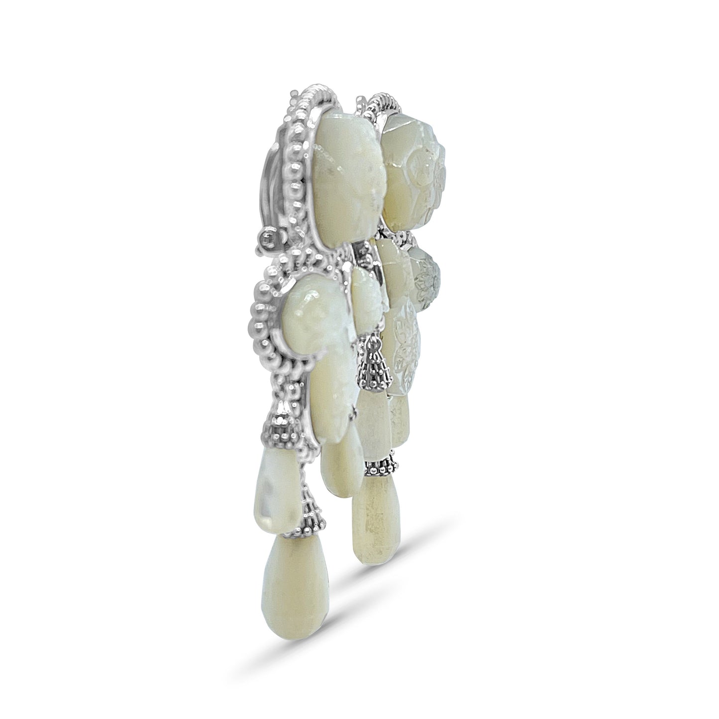 One of a Kind Hand Carved Mother of Pearl Earrings in Sterling Silver