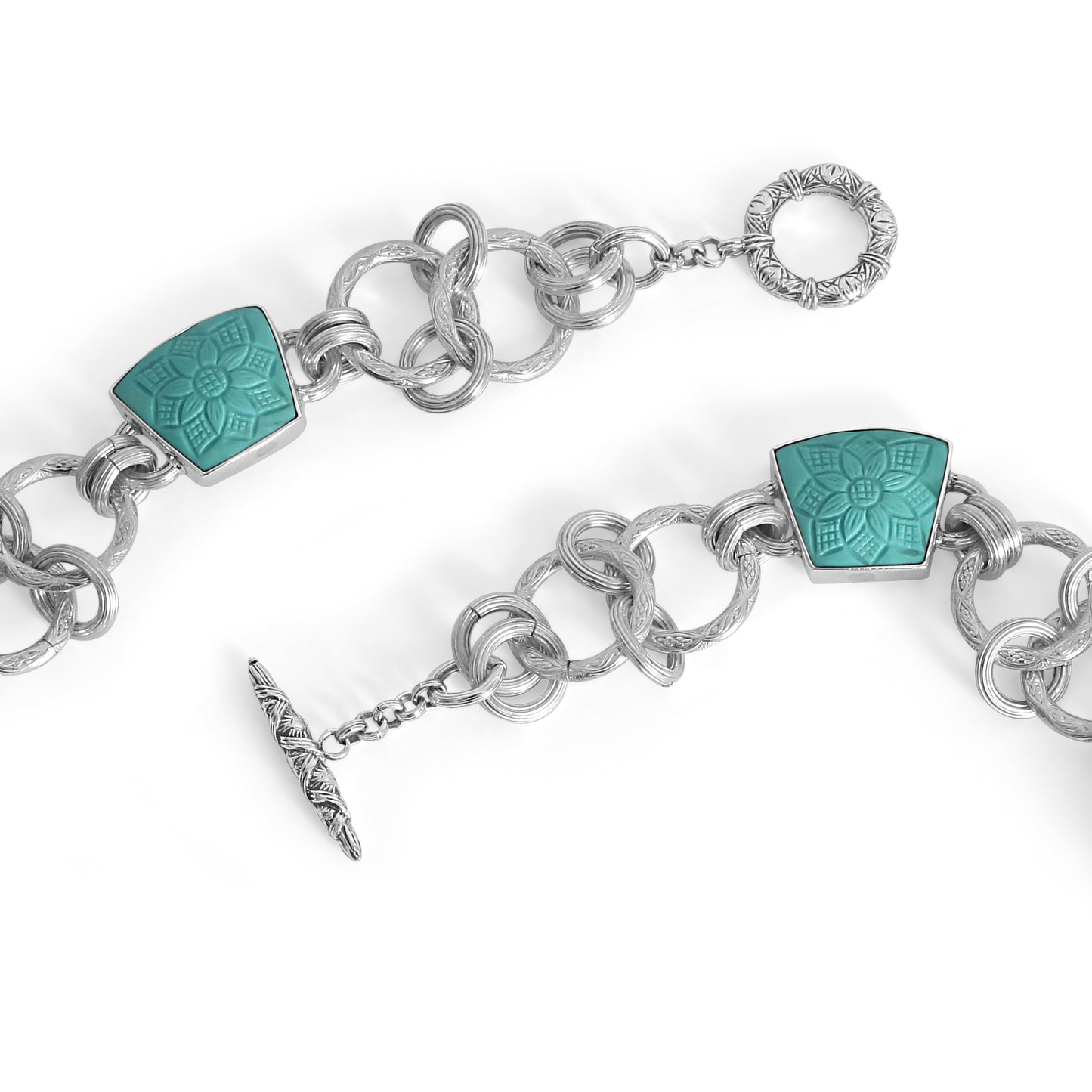 One of a Kind Natural Turquoise and Black Hair Rutilated Quartz Necklace in Sterling Silver with Adam