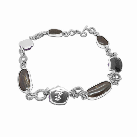 One of a Kind Boulder Opal Amethyst Druzy Necklace in Sterling Silver with 18K Gold Adam