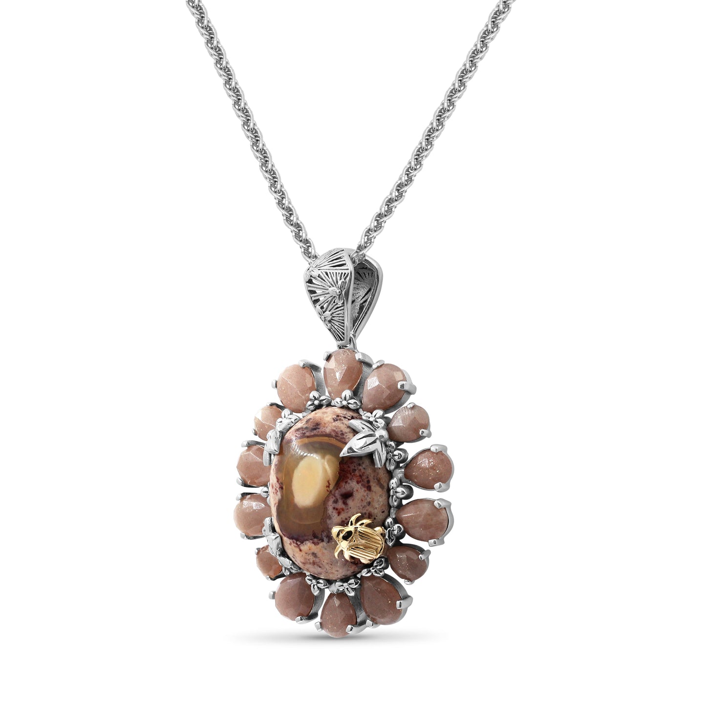 One of a Kind Opal and Jasper Pendant in Sterling Silver with 18K Gold Adam