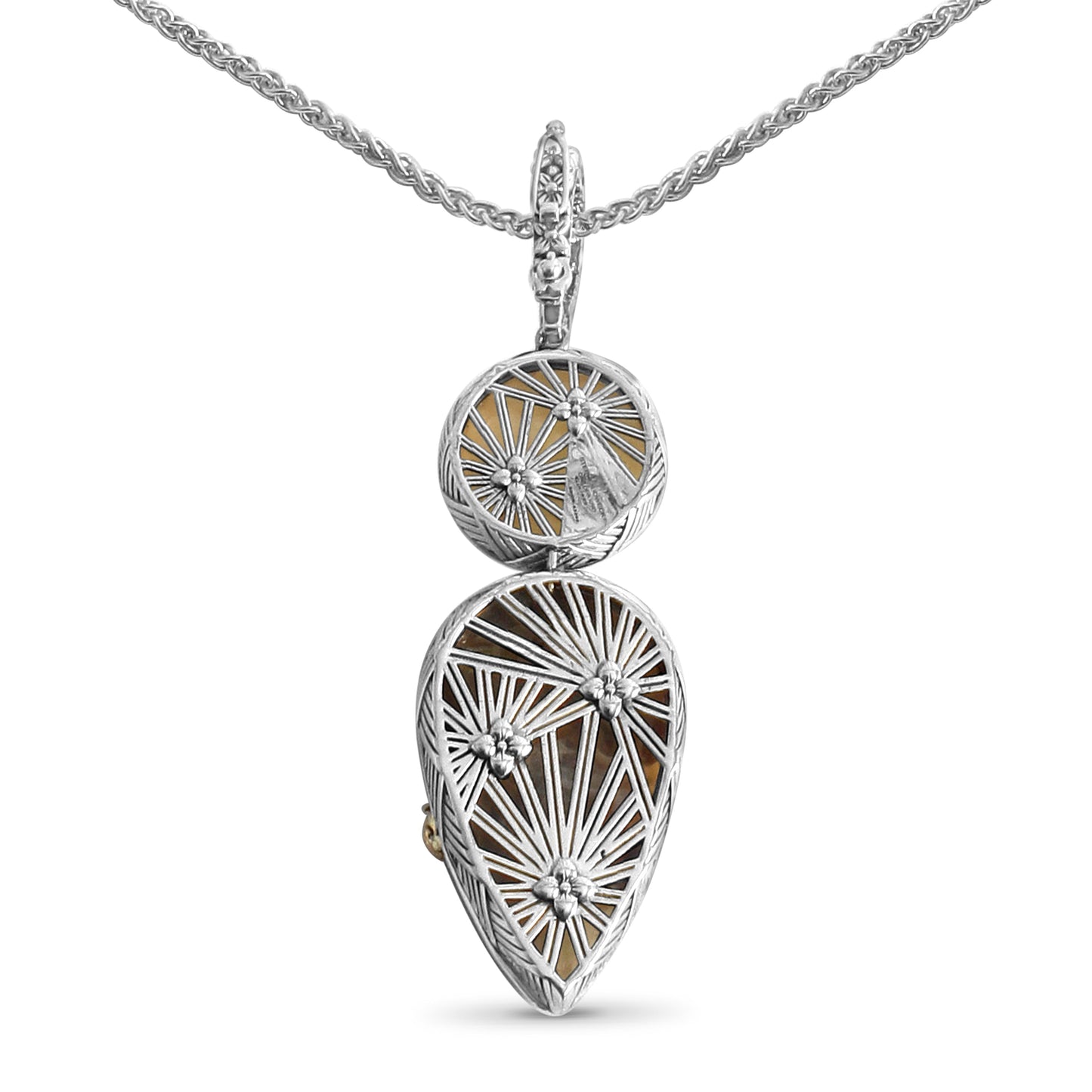 One of a Kind Crazy Lace Agate and Faceted Moonstone Pendant in Sterling Silver with 18K Gold Adam