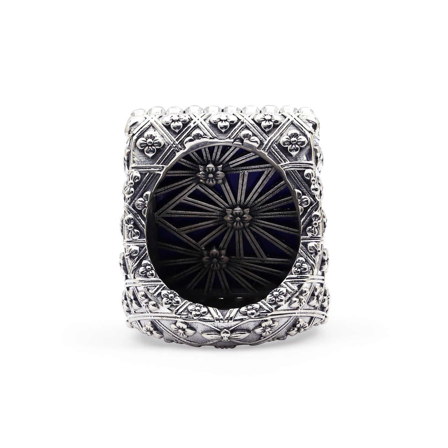 Faceted Lapis and Diamond 0.50ct Ring in Sterling Silver with 18K Gold Diamond Pave Adam