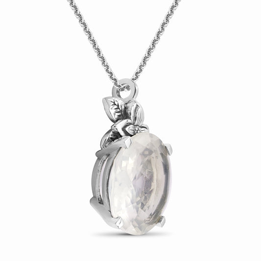 Garden of Stephen Faceted Milky Quartz Pendant in Sterling Silver