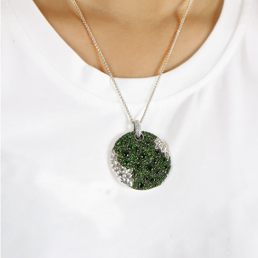 Garden of Stephen Faceted Chrome Diopside Pave Pendant in Sterling Silver