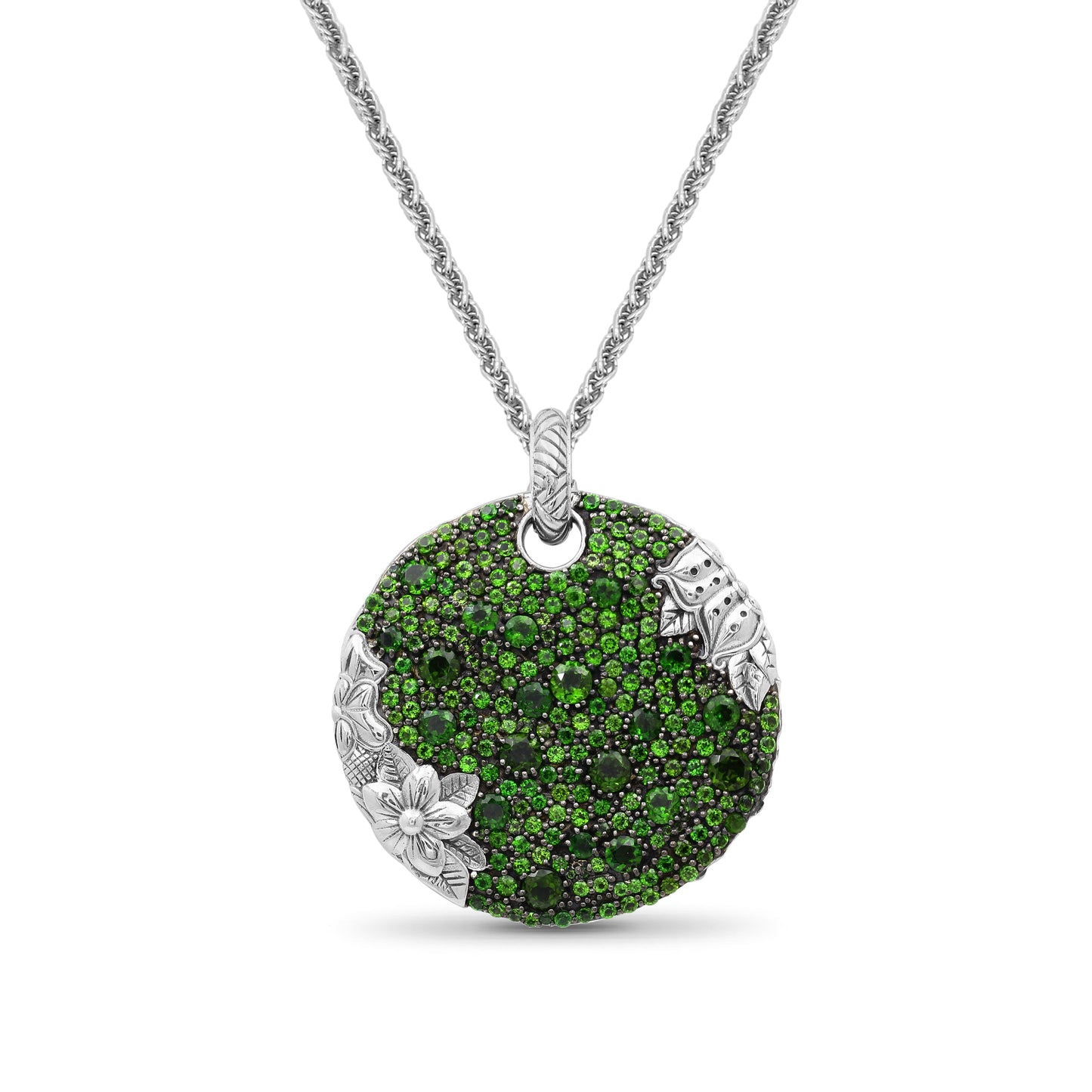 Garden of Stephen Faceted Chrome Diopside Pave Pendant in Sterling Silver