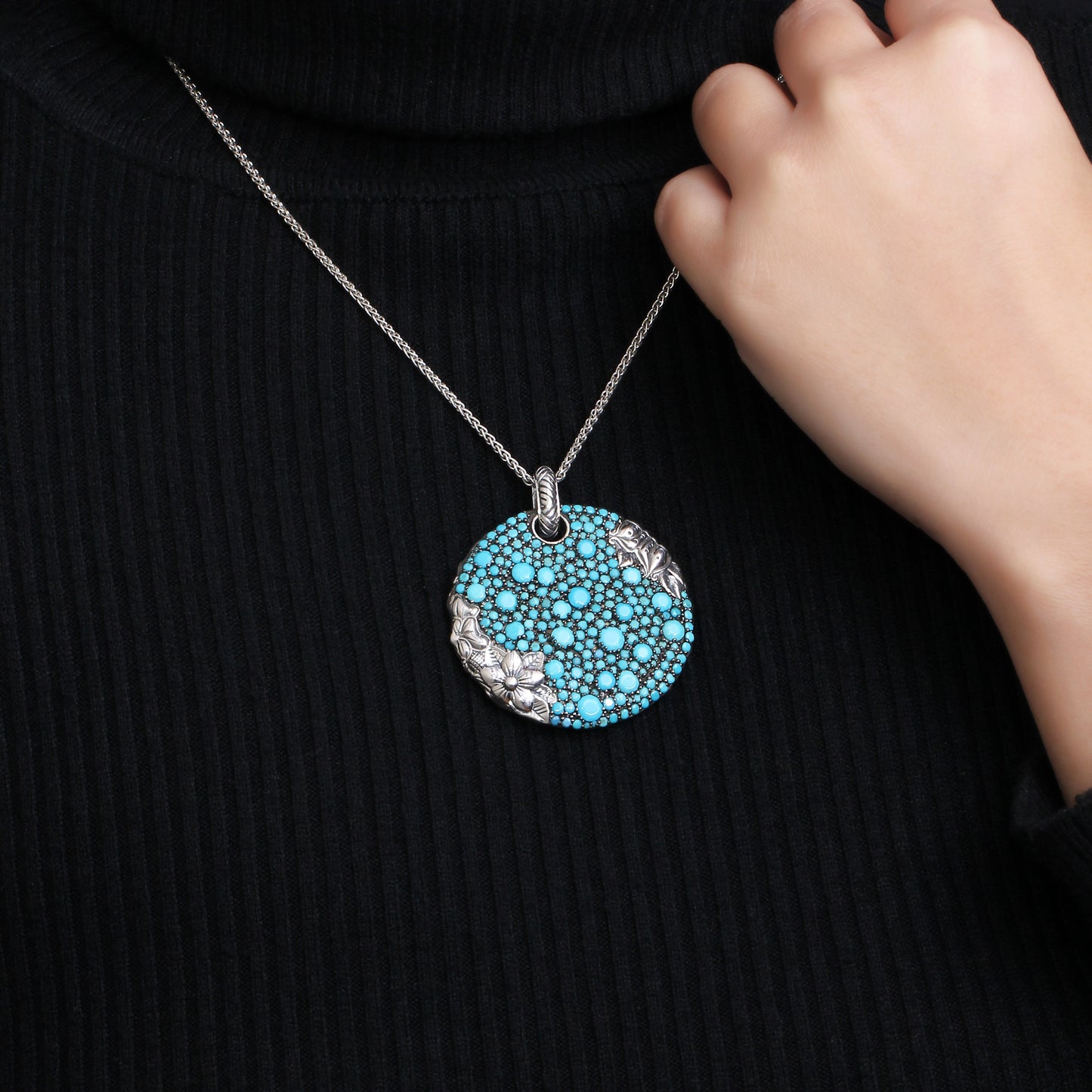 Garden of Stephen Faceted Turquoise Pave Pendant in Sterling Silver