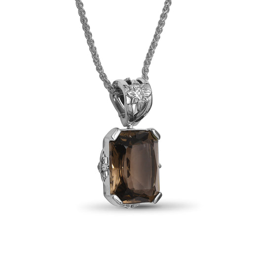 Garden of Stephen 40.80ct Faceted Smoky Quartz Pendant in Sterling Silver
