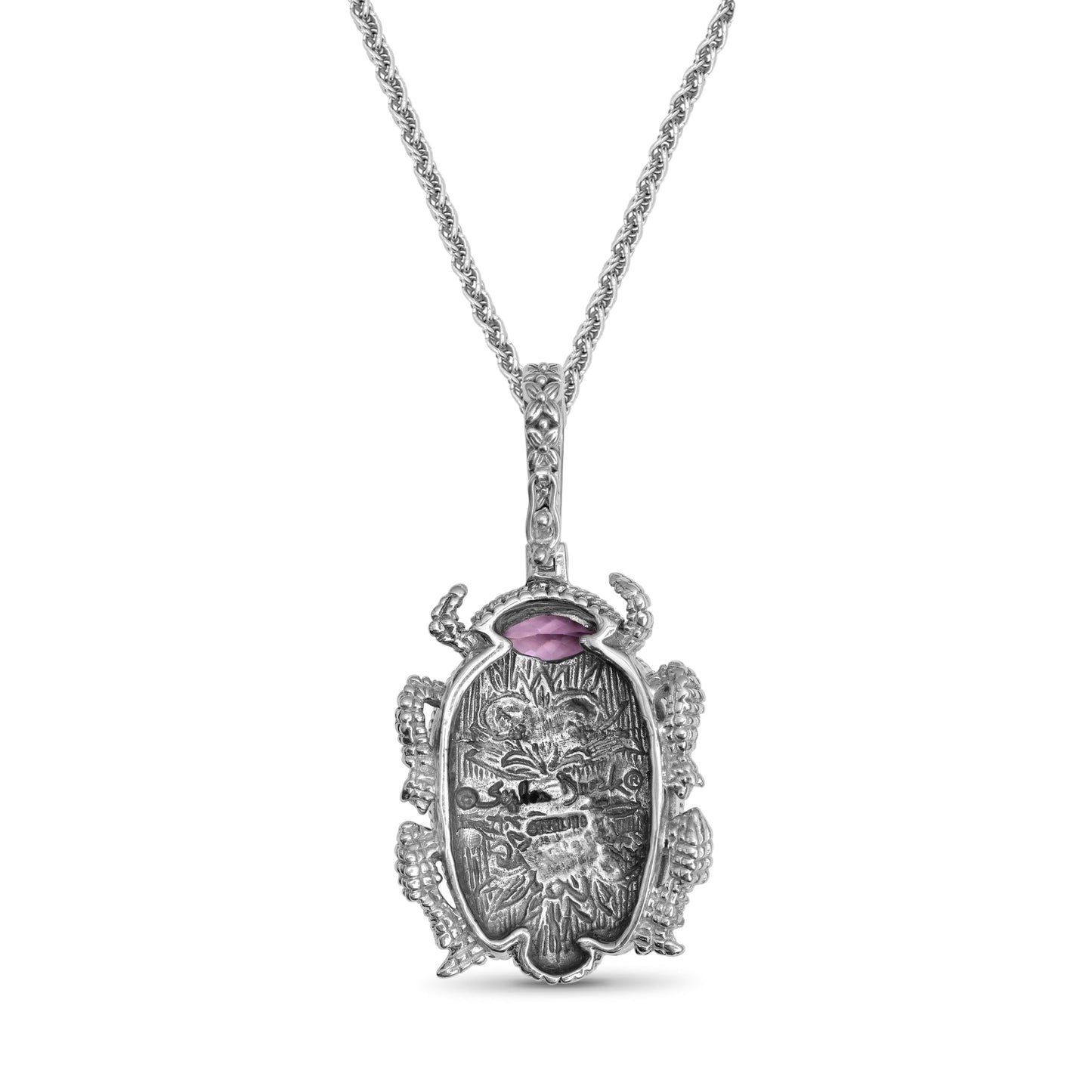 Garden of Stephen Amethyst Phosphosiderite Natural Quartz and Abalone Scarab Pendant in Sterling Silver