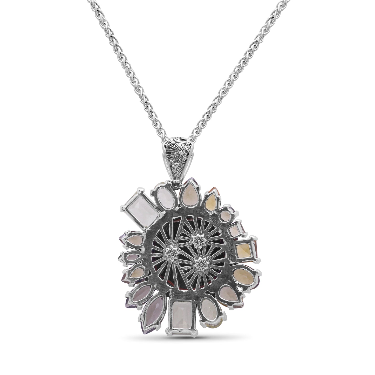 Rockrageous Hand Carved Natural Quartz Gold Lining Citrine Smoky Cognac and Champagne Quartz Pendant in Sterling Silver