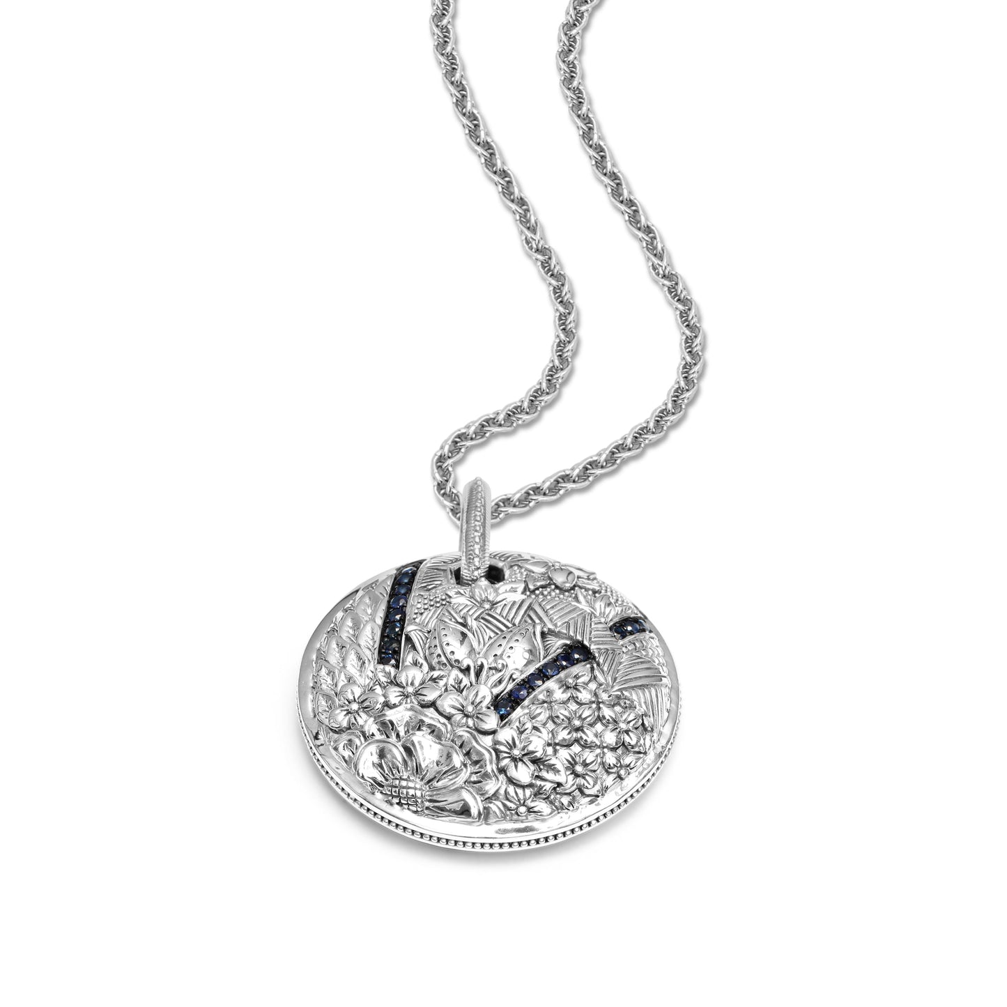 Kyoto Blue Sapphire 0.75ct Pendant Large in Sterling Silver